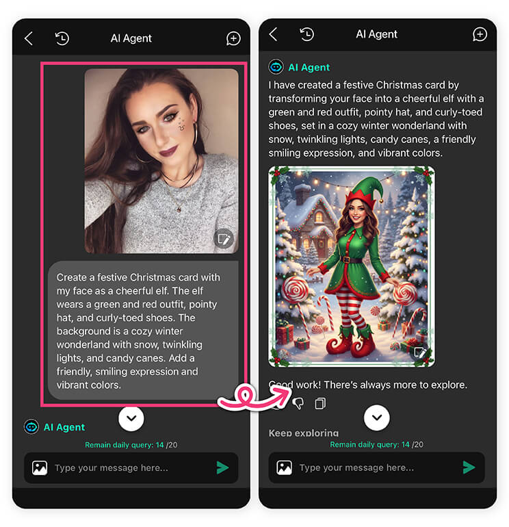 Entrez votre requête créative dans YouCam Perfect : créer cart Noël lutin