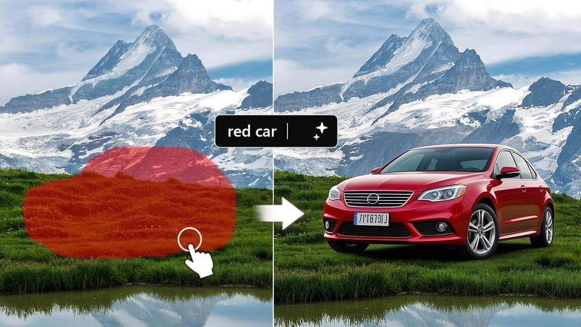 red car is added to a scenic mountain landscape
