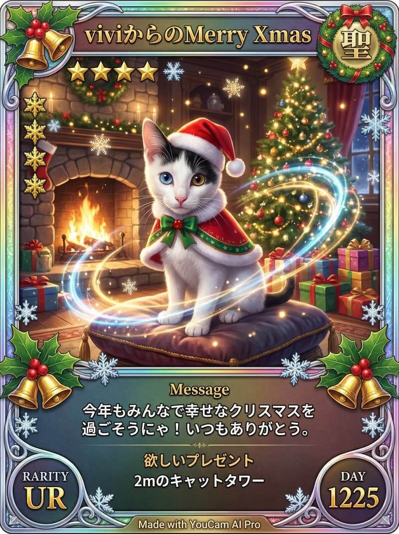 トレカ風のペットのクリスマスカード