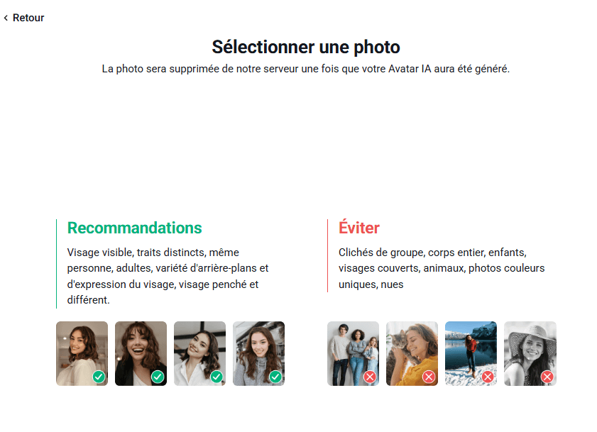 Selectionner photo de vous pour créer avatar IA en ligne
