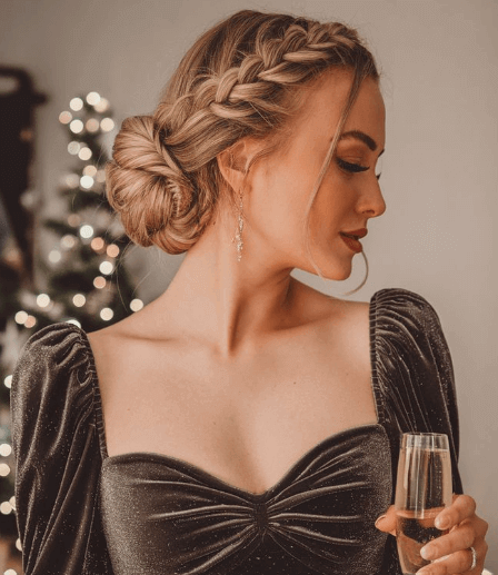 Coiffure Nouvel An : couronne de tresses