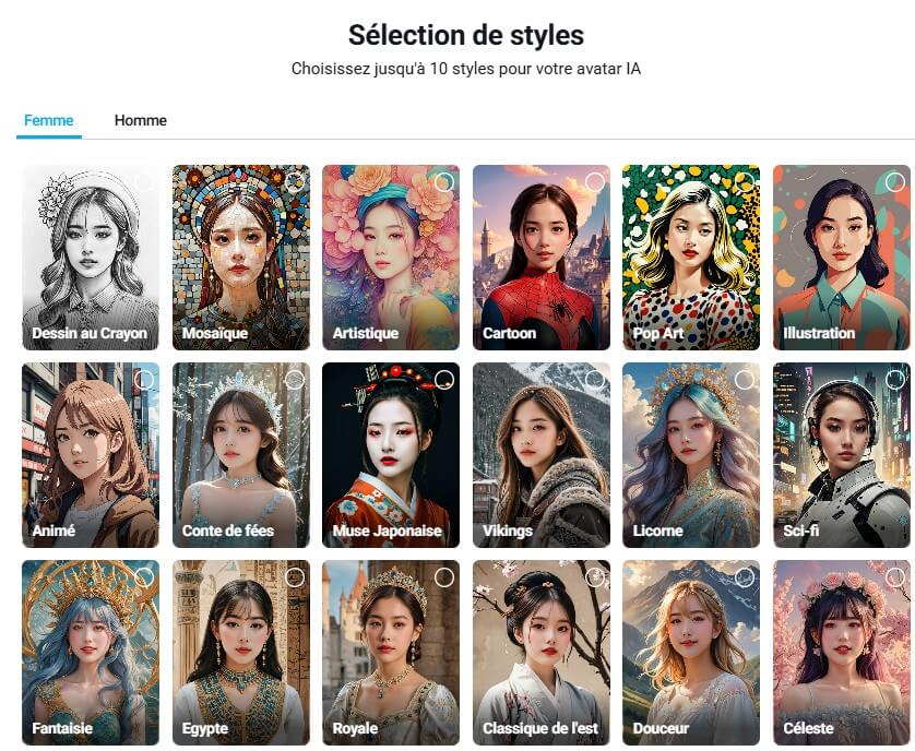 Styles avatars IA en ligne de YouCam Editeur en Ligne