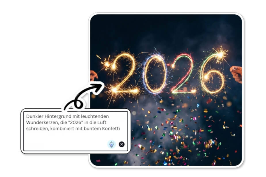 Eingabemaske der YouCam AI Pro App für Silvester-Prompts