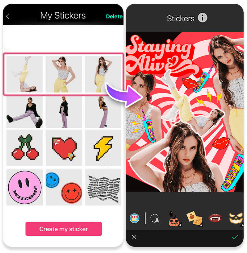 Ein Foto im 90er-Jahre-Stil mit Stickern und Retro-Effekten.