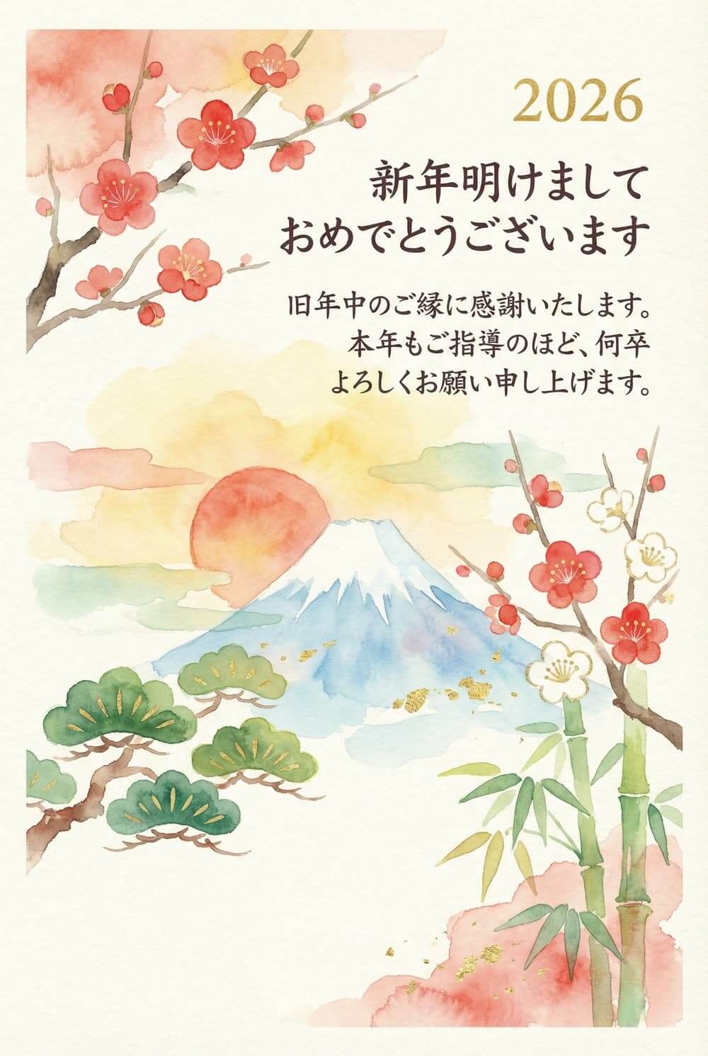 シンプルな水彩画風デザインのAI年賀状 シンプルな水彩画風デザインのAI年賀状