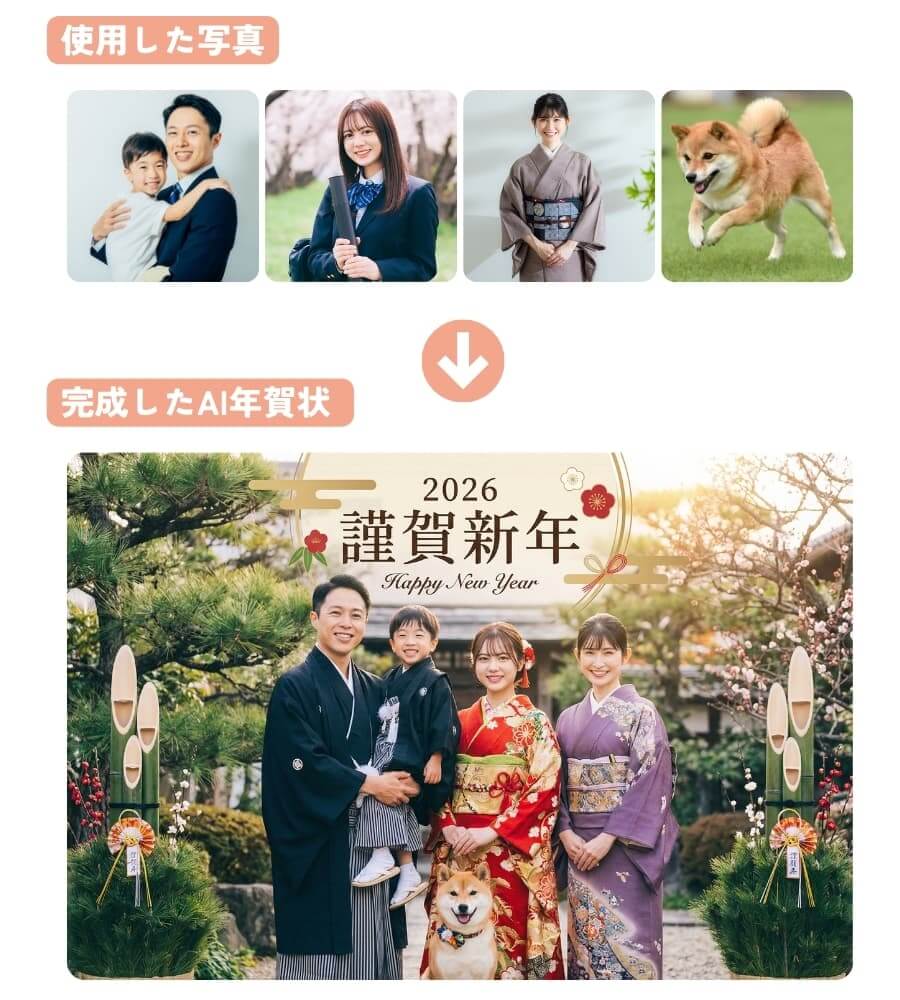 4枚の写真を合成して作ったAI年賀状 4枚の写真を合成して作ったAI年賀状