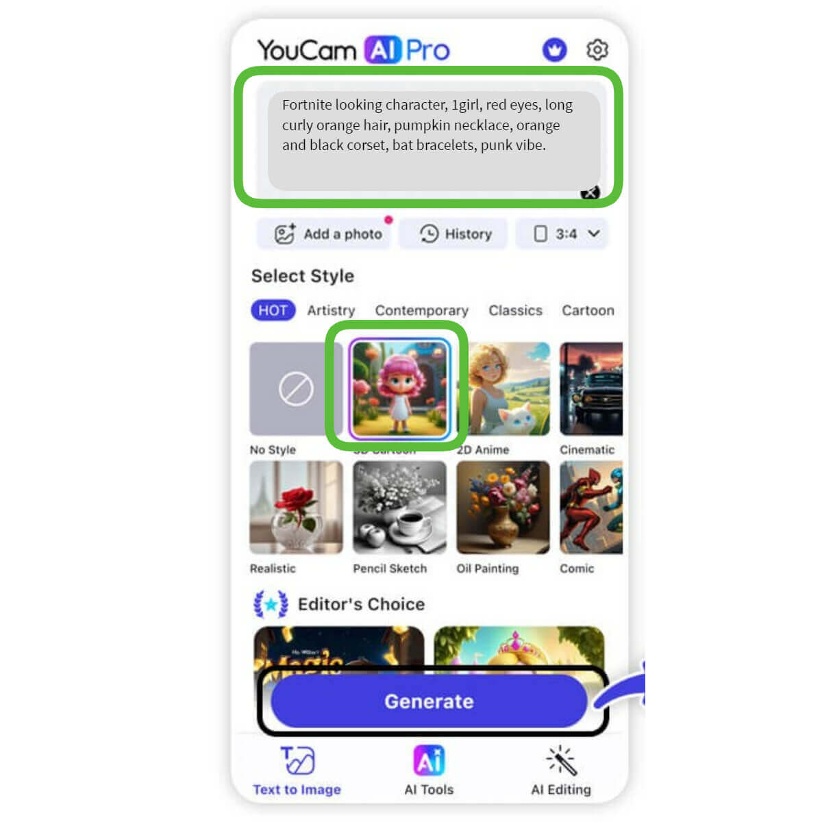 Select 3D Cartoon Style for Fortnite Character