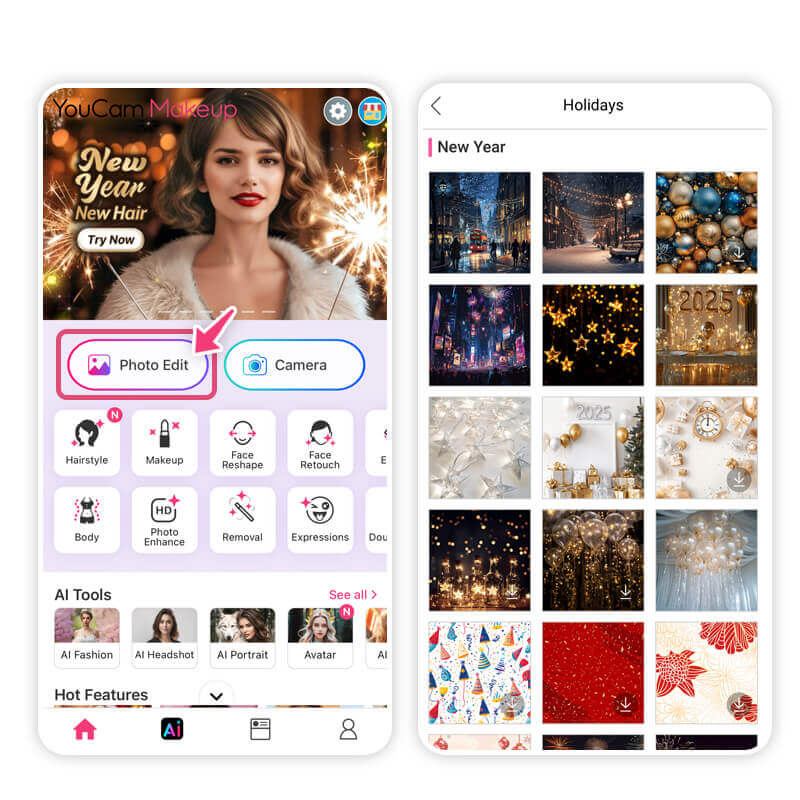 Add festive vibes to your NYE photos with festive backgrounds.