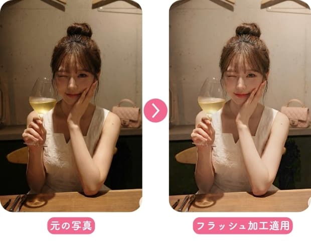 暗い室内でのフラッシュ加工