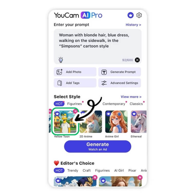 Simpsons-Filter: Comic-Stil auswählen