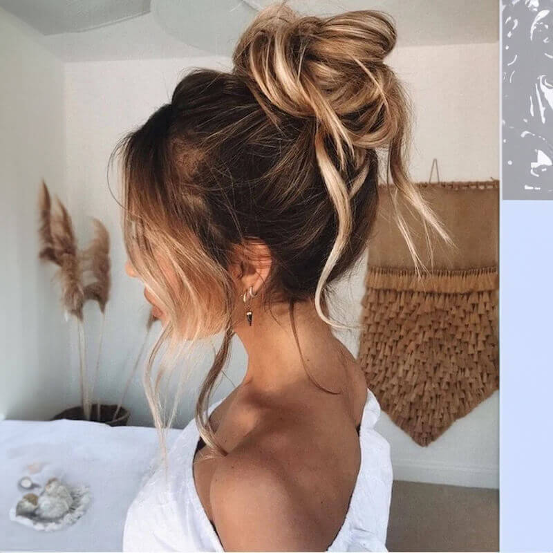 Christmas hairstyle: messy high bun