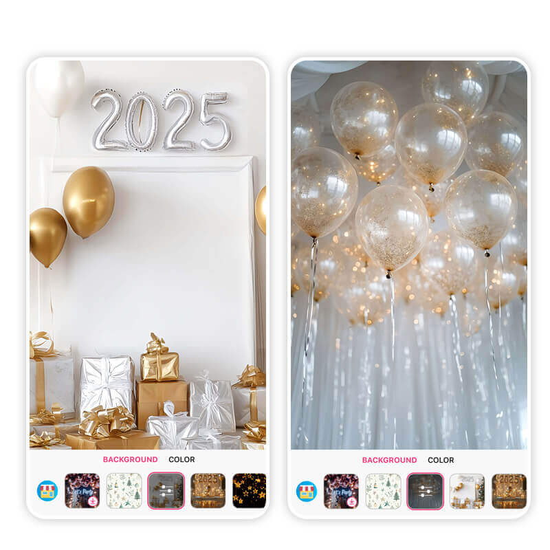 Balloon new year photo backgrounds will add festive vibes to your photos.