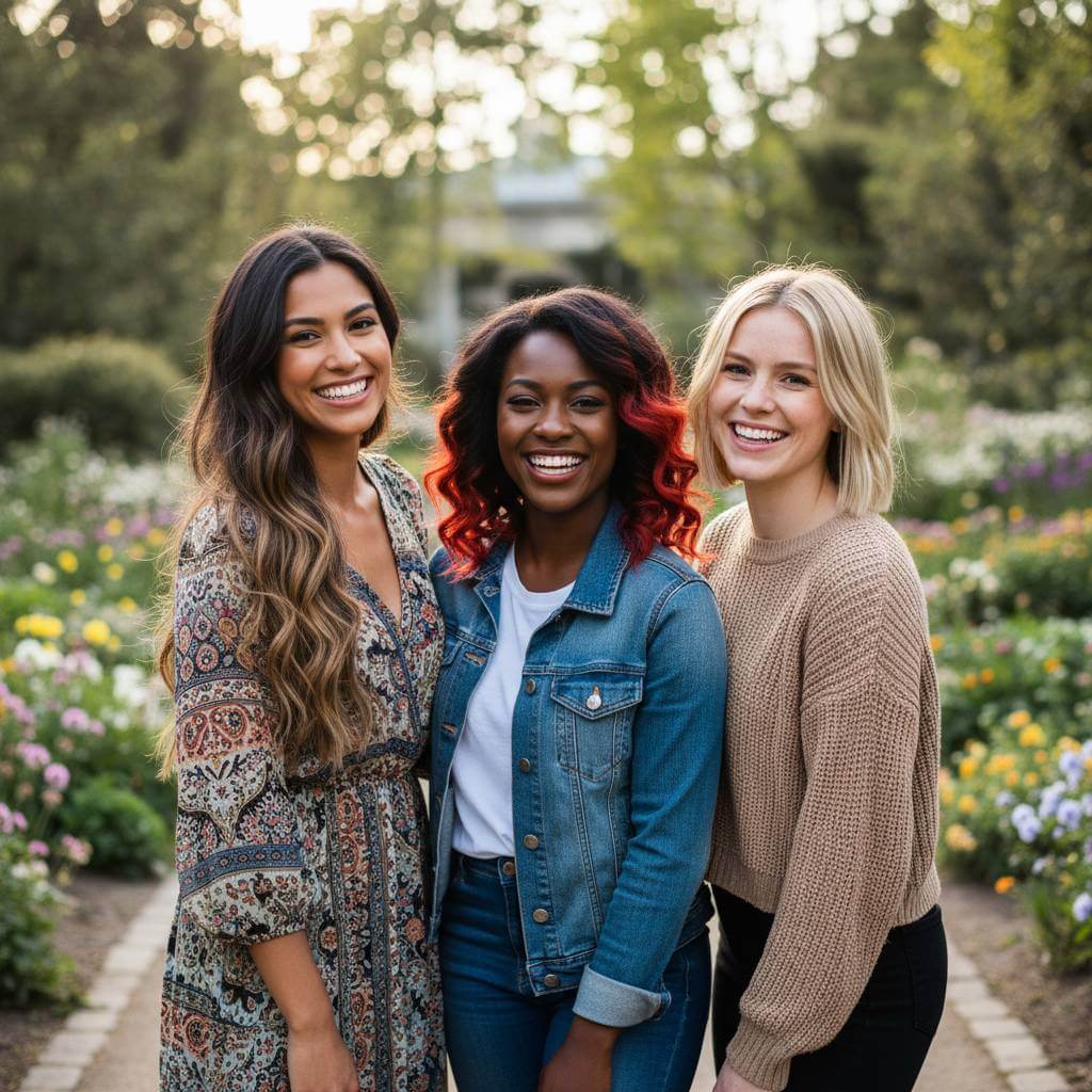 Shows clear distinctions of hair color styles on different women.
