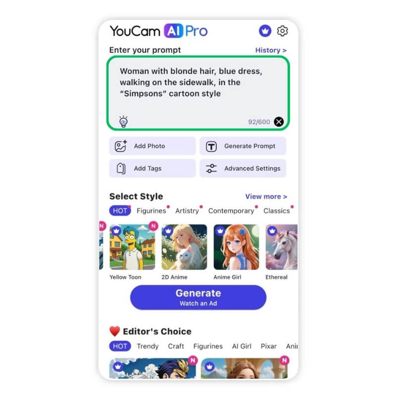 Simpsons-Filter: Textaufforderung eingeben