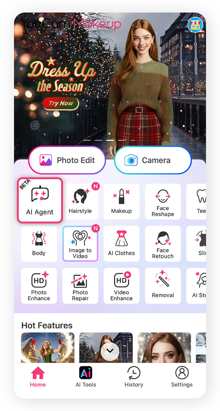 Discover your fashion style in seconds with AI Agent in YouCam Makeup app.