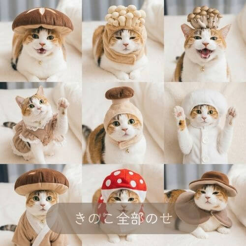 きのこ猫集合！全部乗せコラージュ