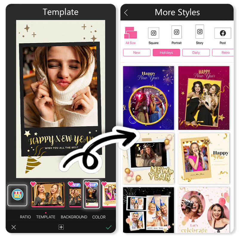 Add New Year frames to your photos easily and instantly