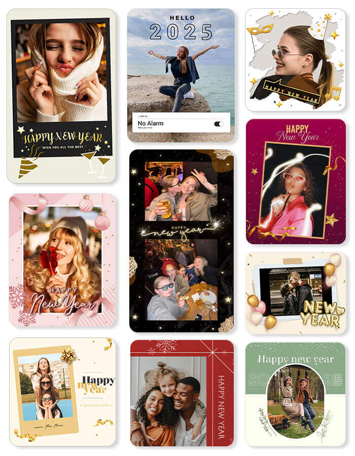 Happy new year card templates in the best photo editing app YouCam Perfect