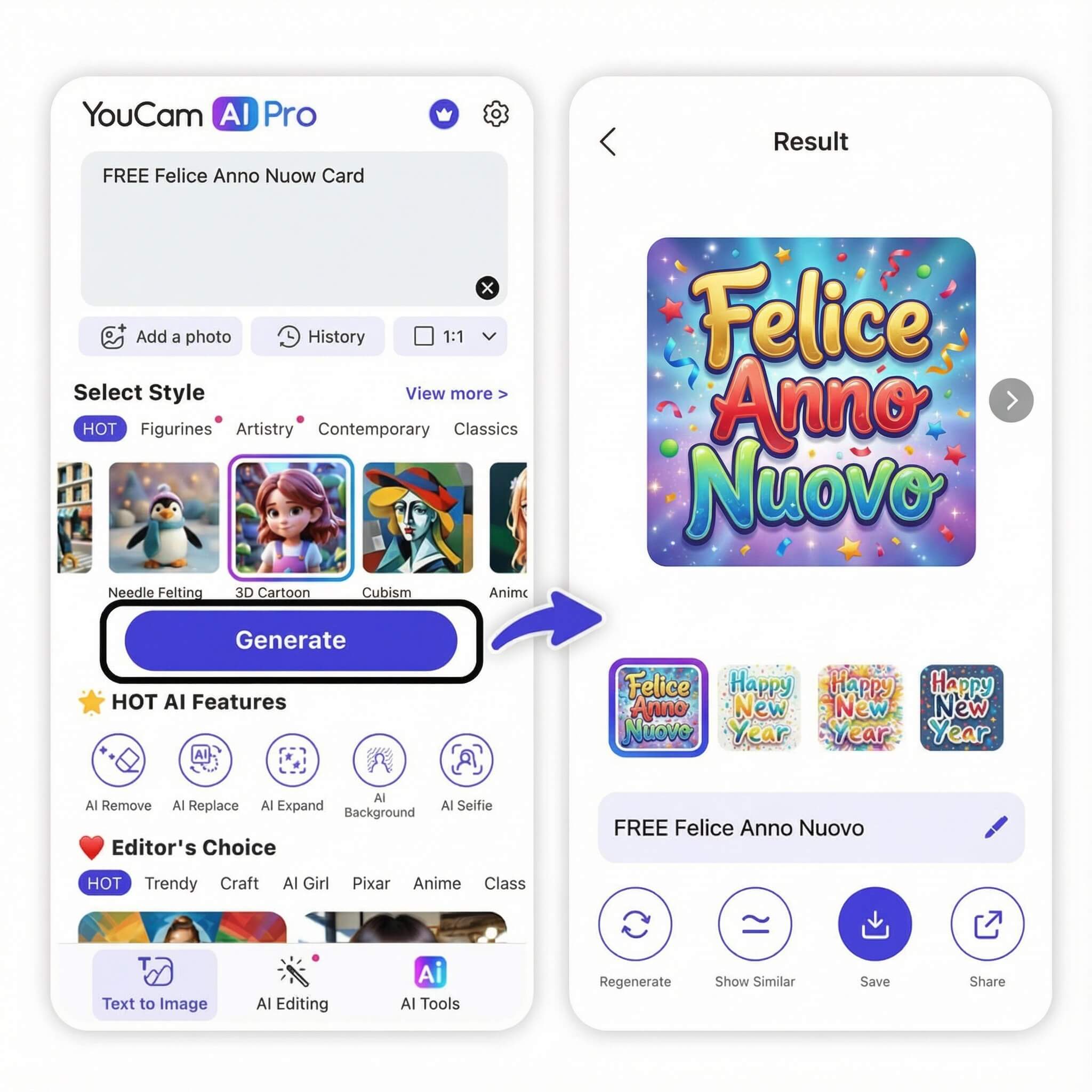 Come Creare Immagini di Buon Anno Con il Generatore di Immagini AI GRATIS YouCam AI Pro