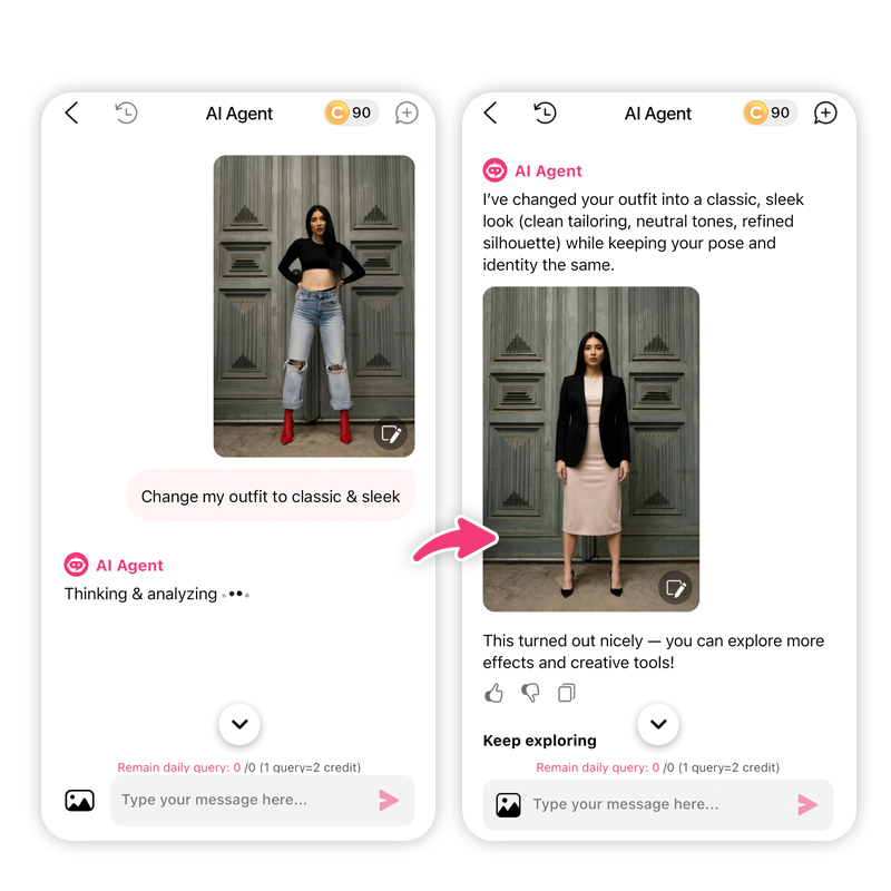 YouCam Makeup AI Agent helps you vitually try on outfit
