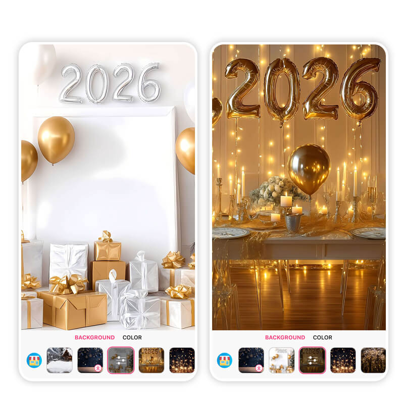 Balloon new year photo backgrounds will add festive vibes to your photos.