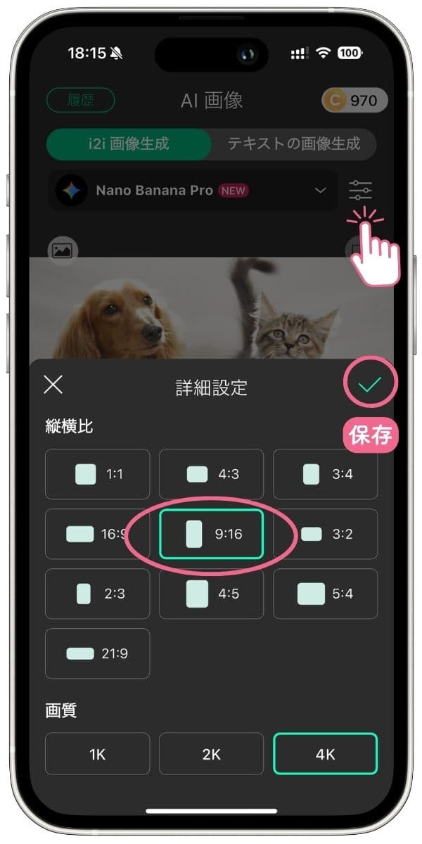 インスタストーリー比率に設定