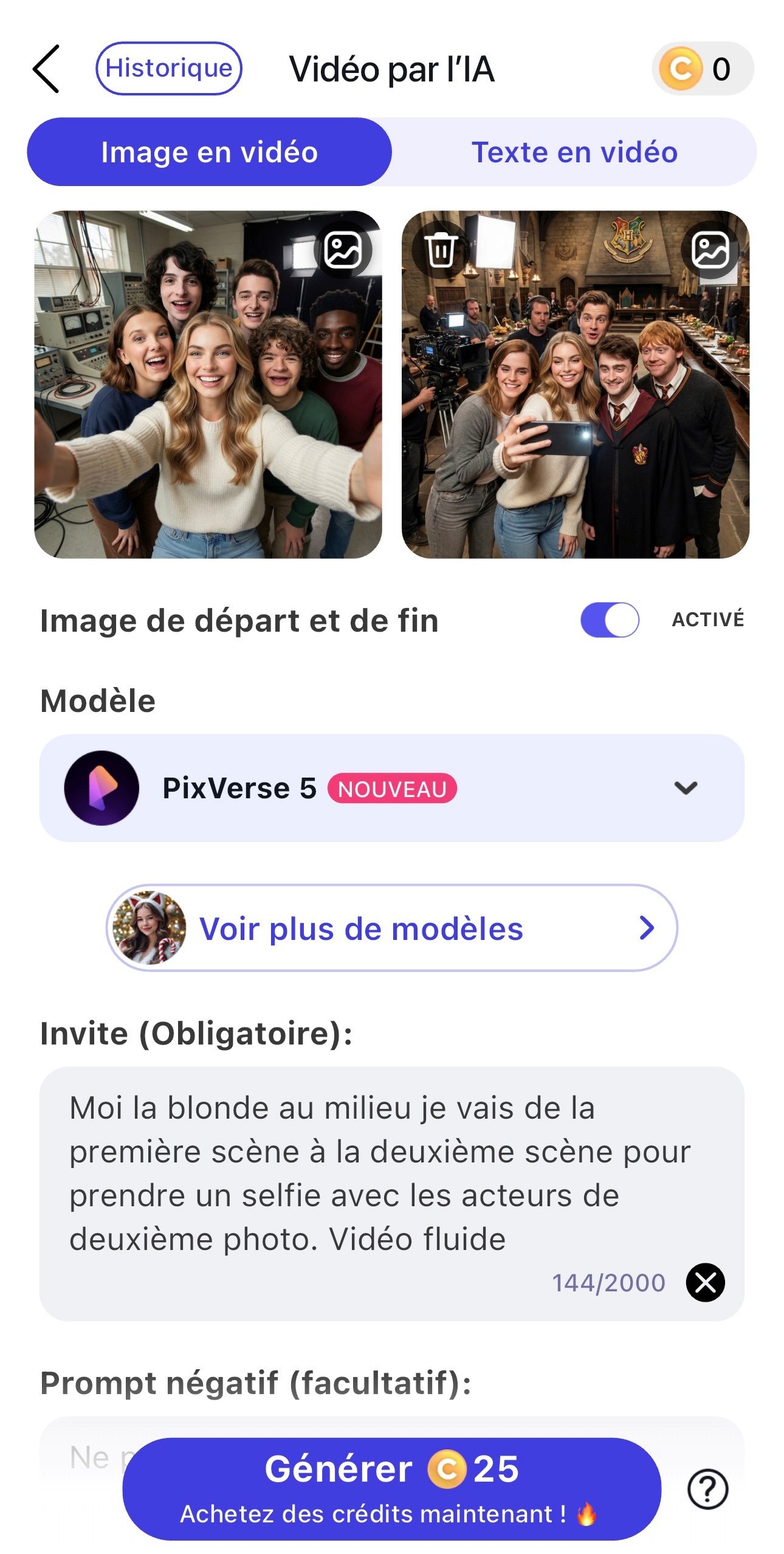 Créer photo de groupe avec célébrité IA sur tournage, behind the scenes AI