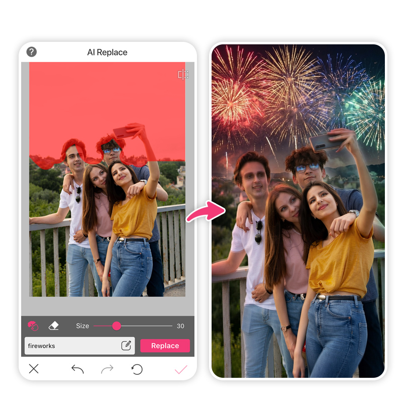 Replacing background with New Year fireworks