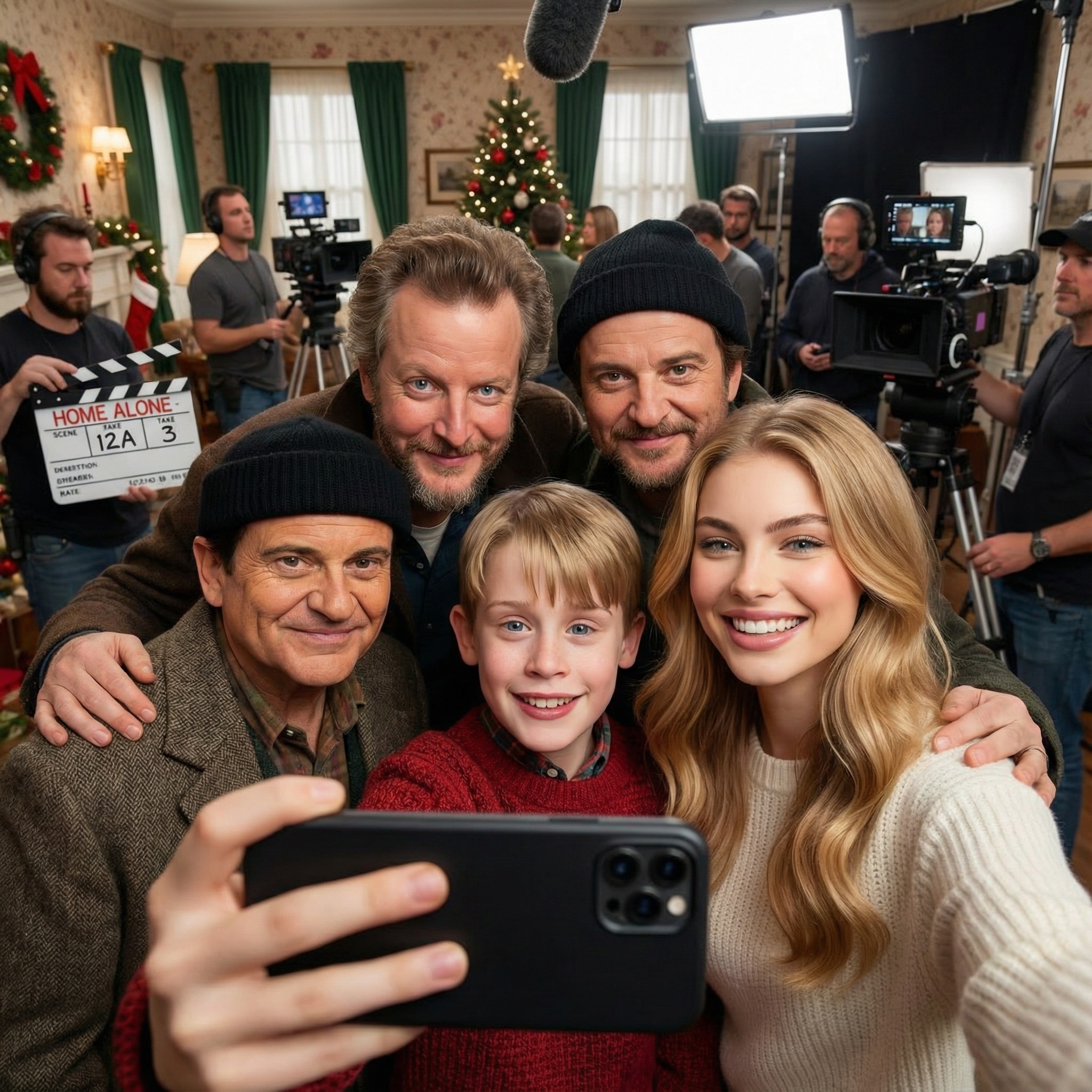 Behind the scene : trend selfie de photo de groupe avec célébrité IA