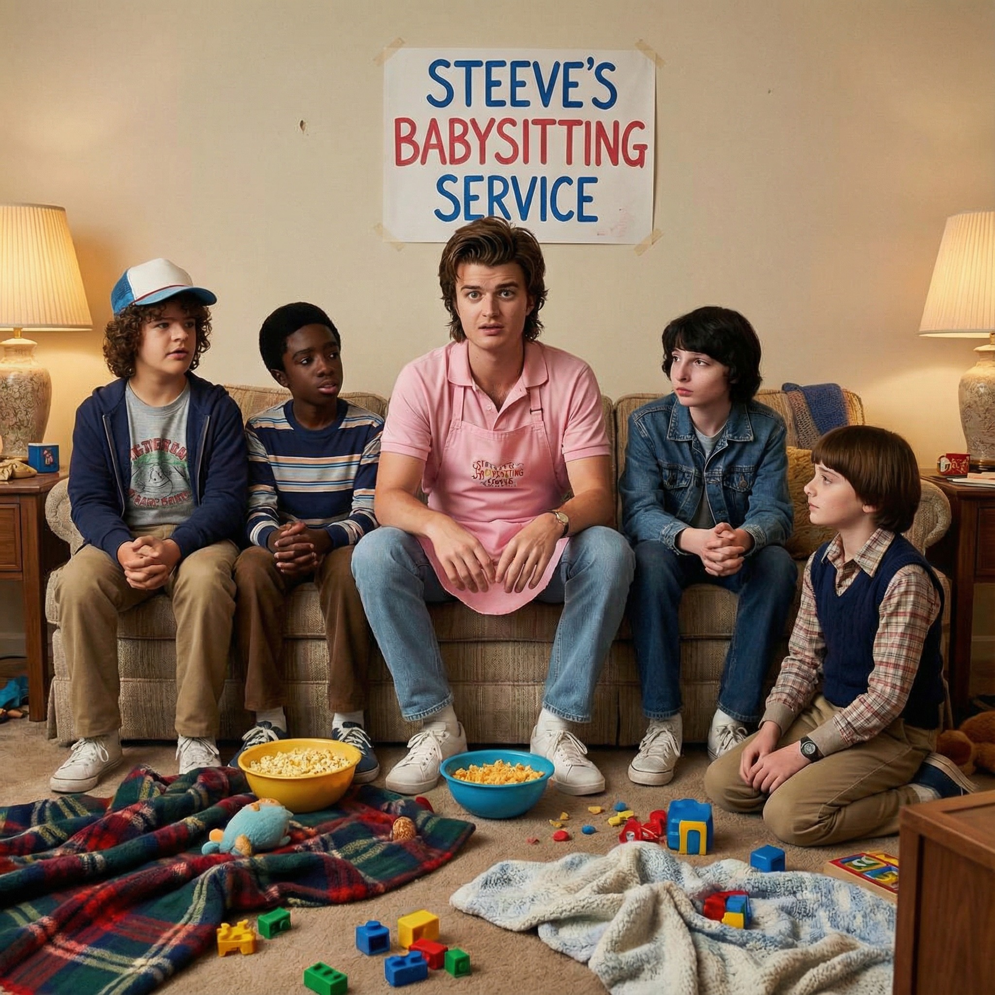 Meme IA Stranger things : steeve harrington babysitter