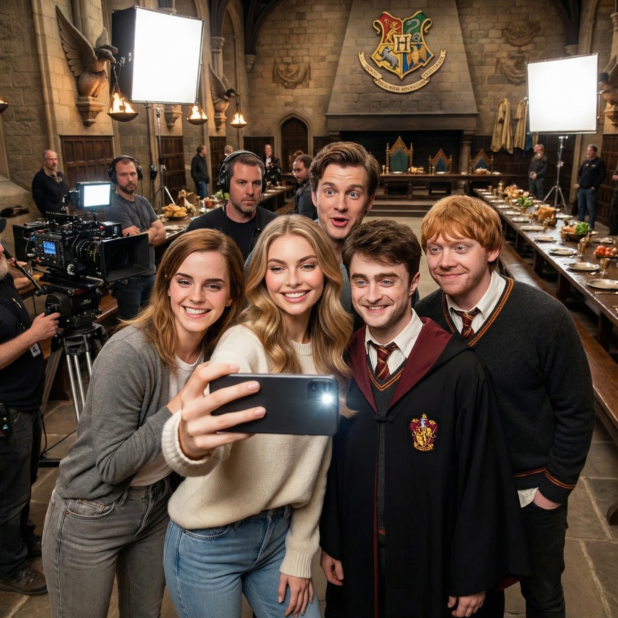 Tendance behind the scene : photo de groupe célébrité IA tournage