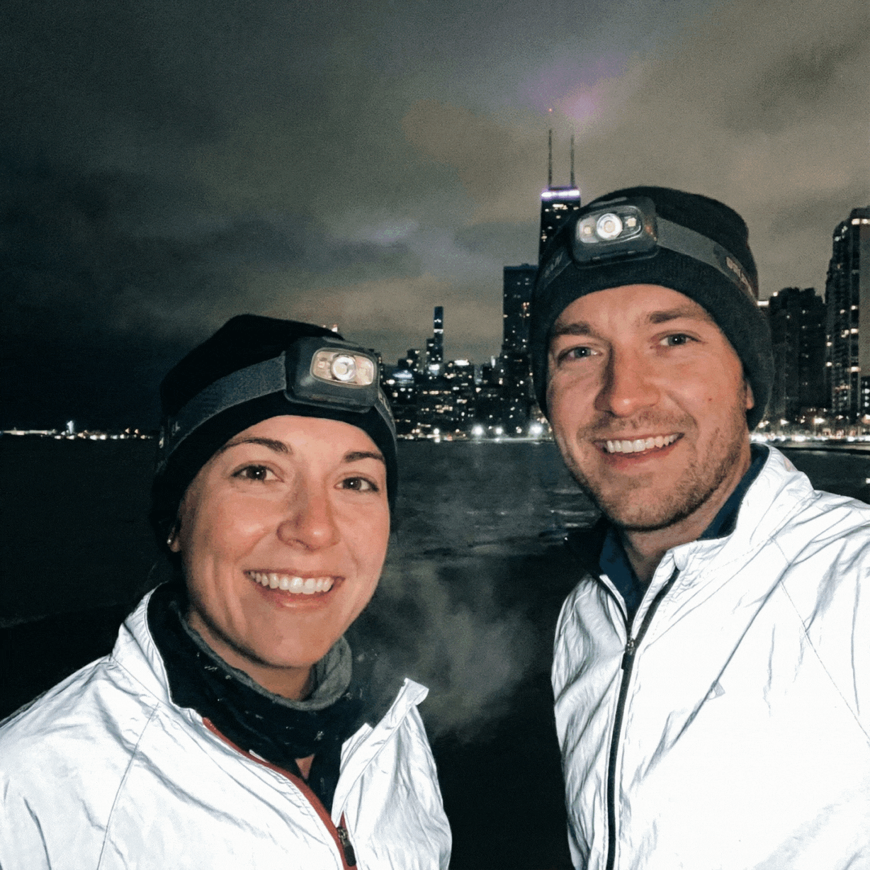 Fireworks added to a photo from a run at night in Chicago.
