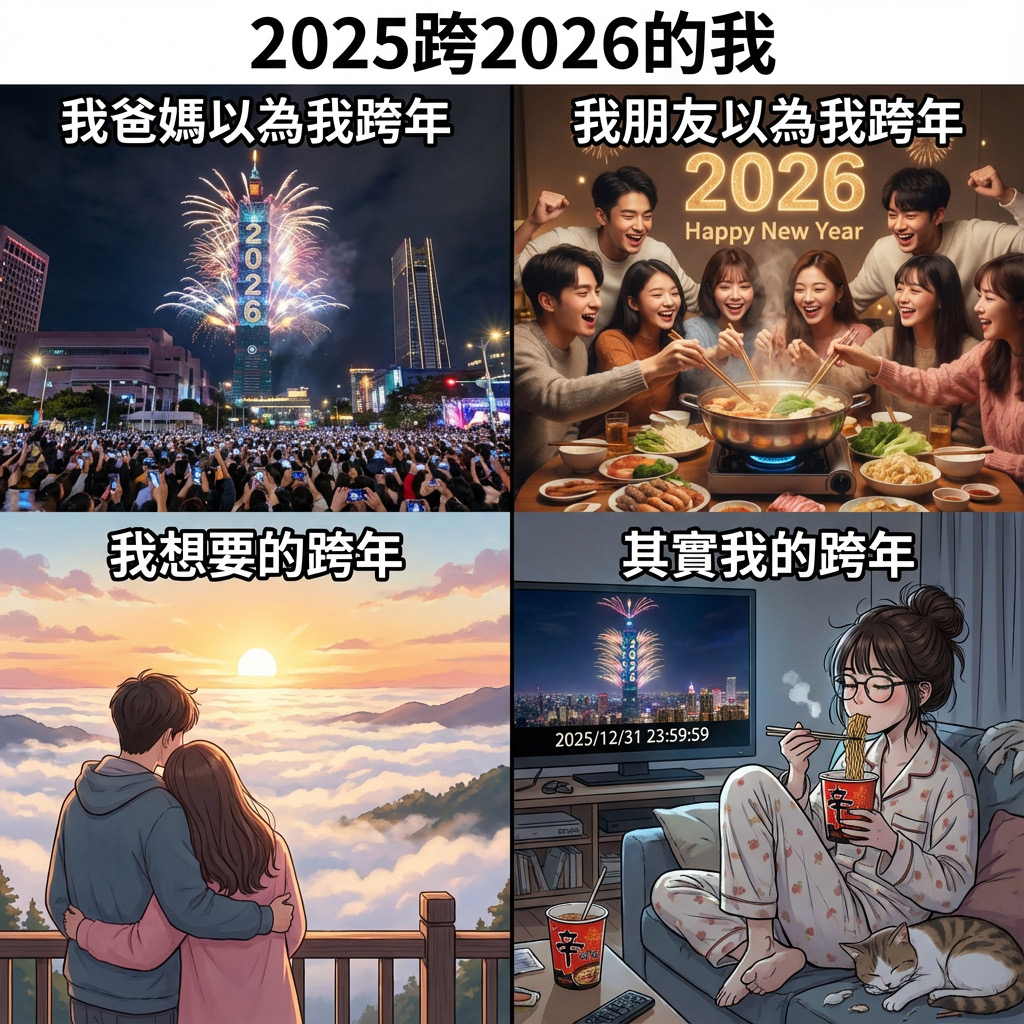 2025 跨 2026 的我 跨年梗圖-元旦快樂圖案-元旦圖案