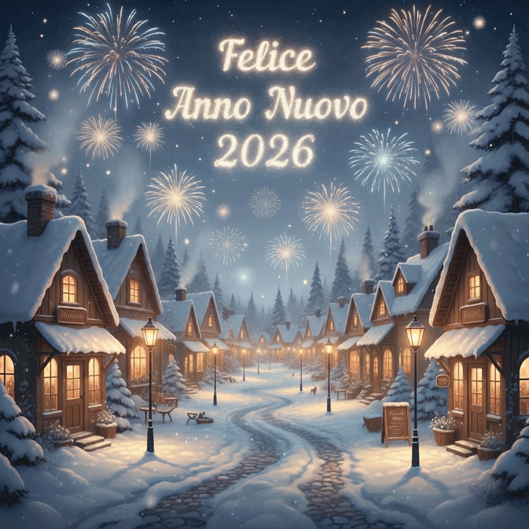 Auguri di Buon Anno Con Paesaggio Innevato