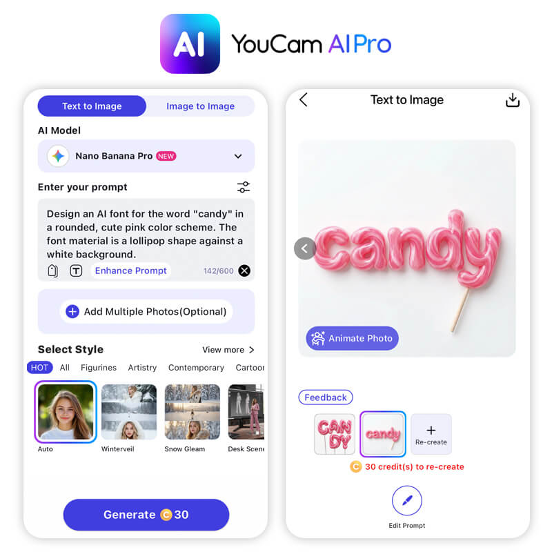 Anleitung YouCam AI Pro Font erstellen