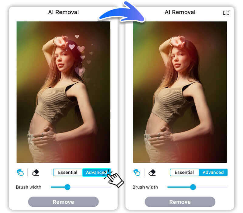 Remover filtro de uma foto com Remoção IA de Objetos Como remover efeito de brilho de foto com a Remoção IA do YouCam Enhance, um removedor de efeito.