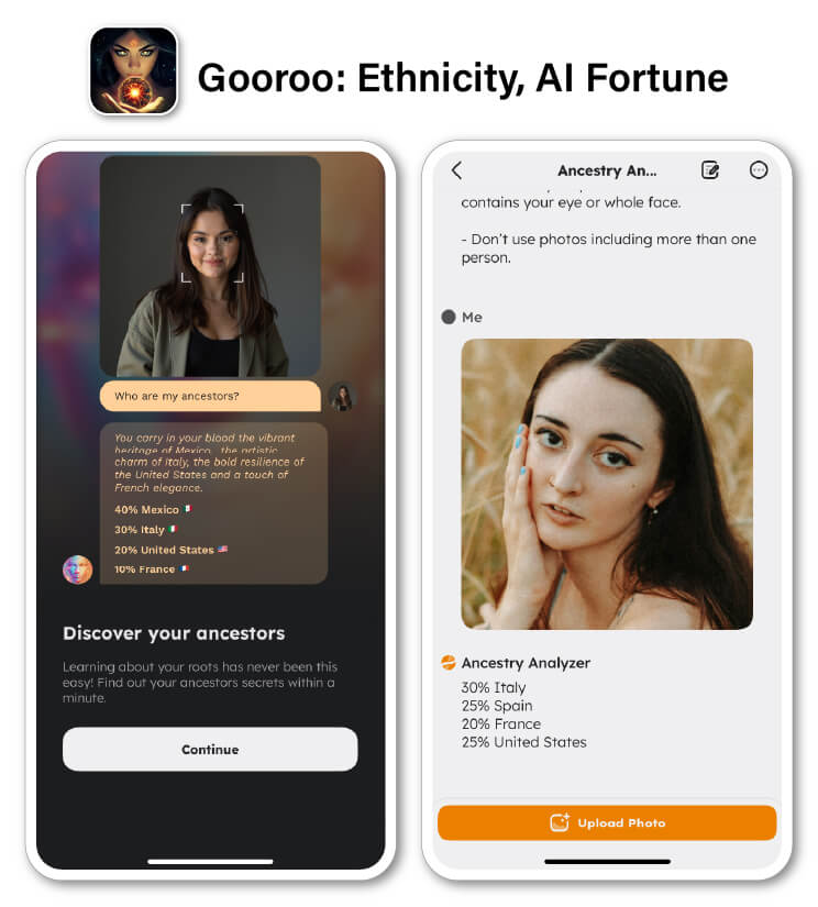 Exemplo de um aplicativo que promete fazer um teste de DNA facial.