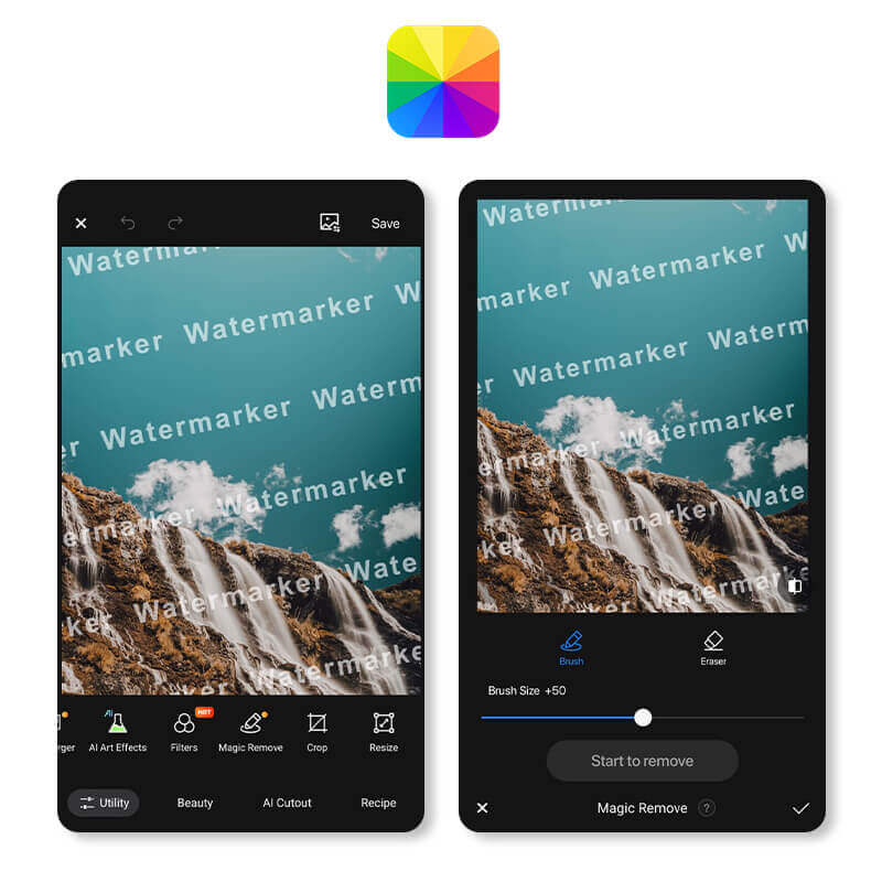 Wasserzeichen entfernen mit: Fotor