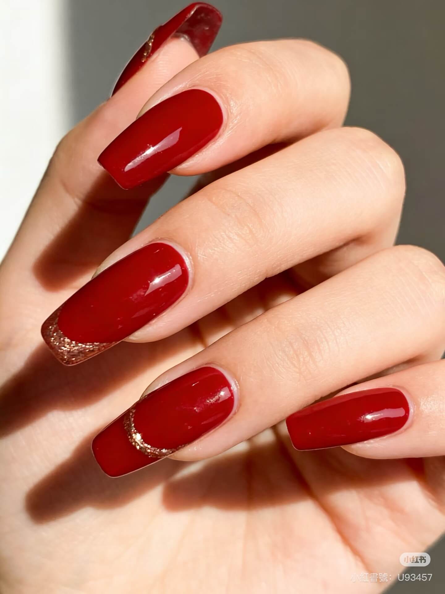 過年美甲四:紅金法式 過年美甲四:紅金法式