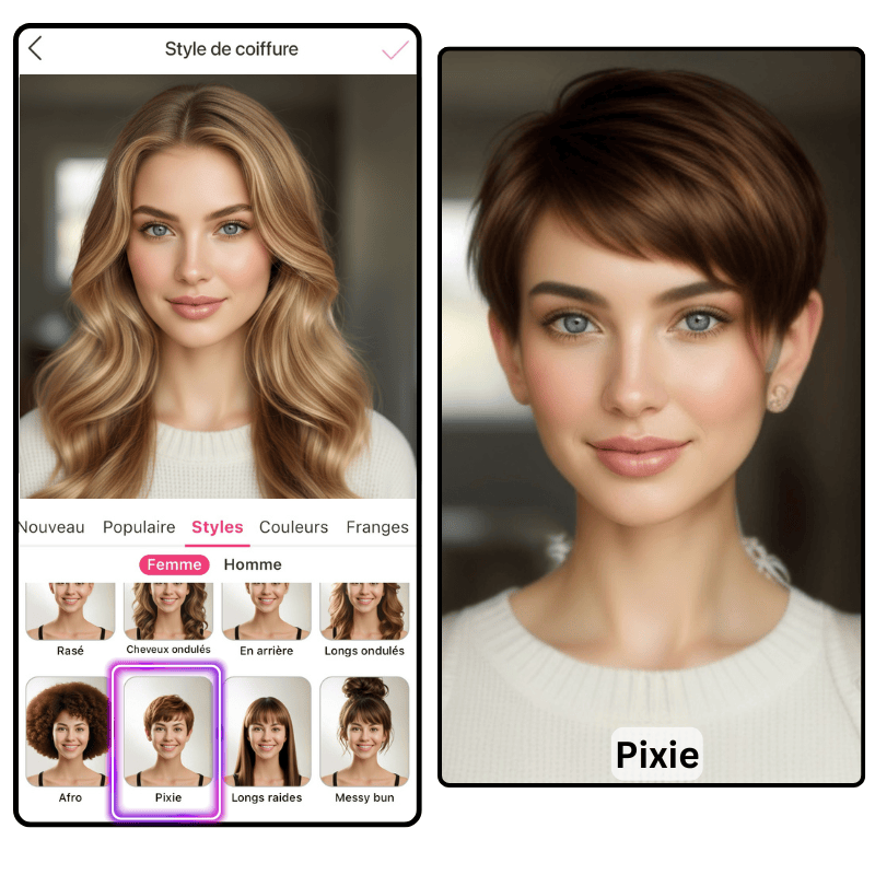 Simulateur coiffure : filtre Pixie