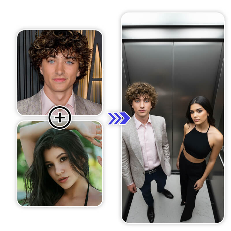 Mulher em uma foto com o efeito da trend do elevador criado com IA