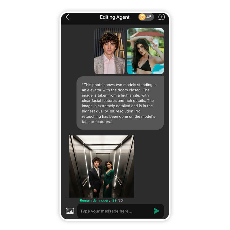 Resultado da foto do elevador gerada pelo YouCam Perfect
