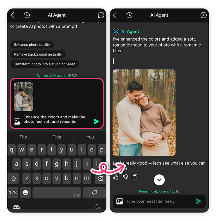 Type in a prompt and see your couple pregnancy photos transform.