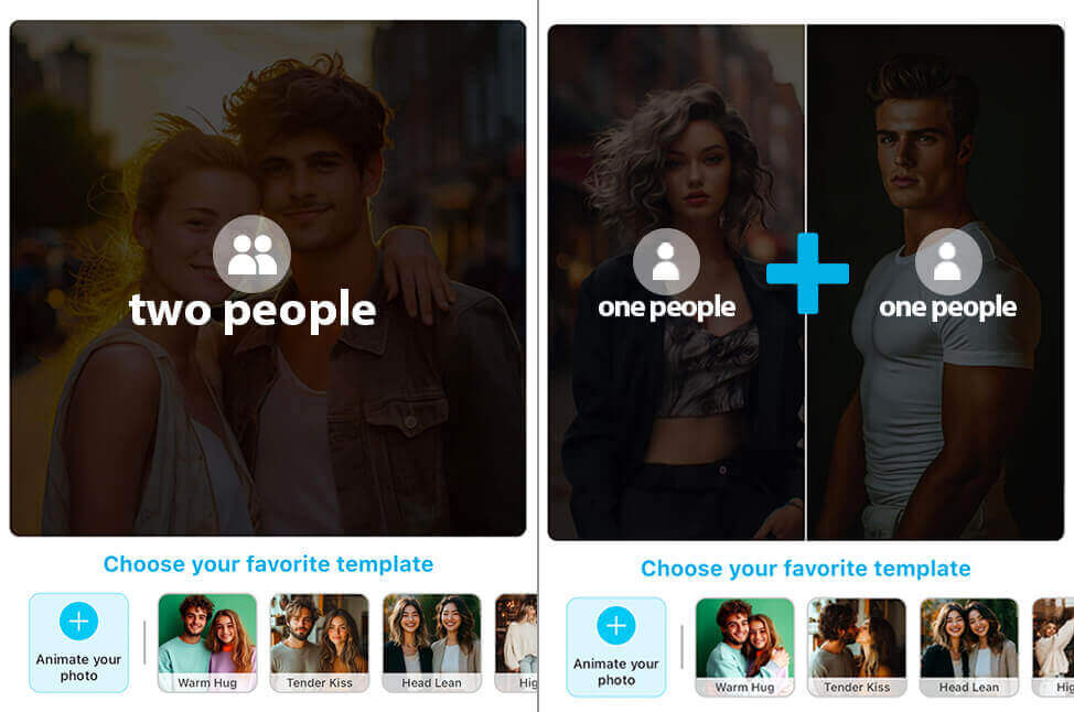 Zwei Fotos für den AI Kiss Upload auswählen
