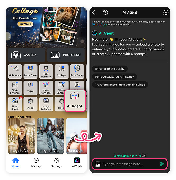 Use AI Agent in YouCam Perfect app to easily edit pregnancy photos.