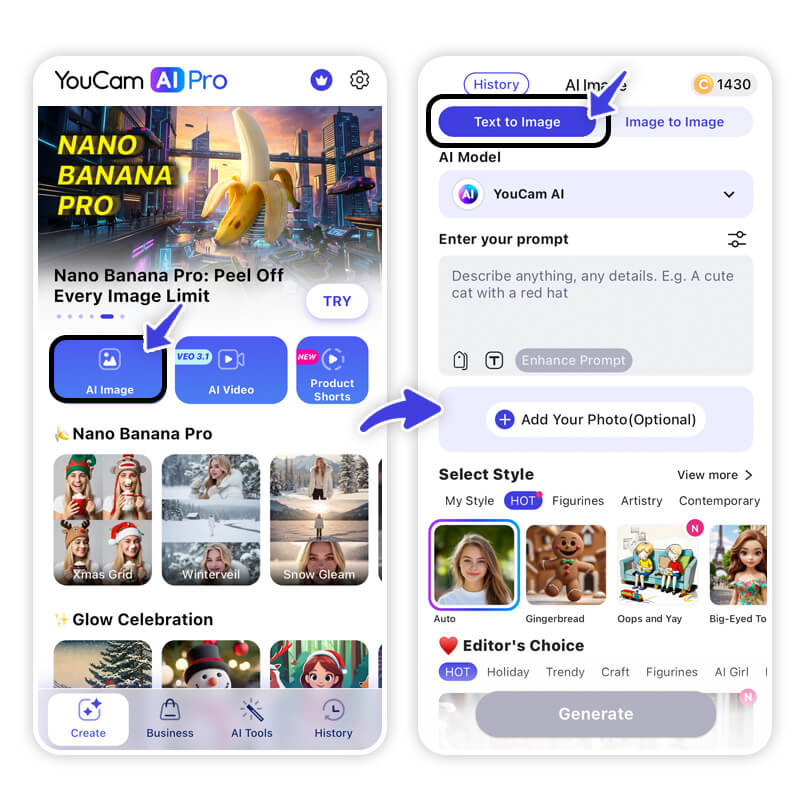 Recurso Imagem para Imagem no YouCam AI Pro