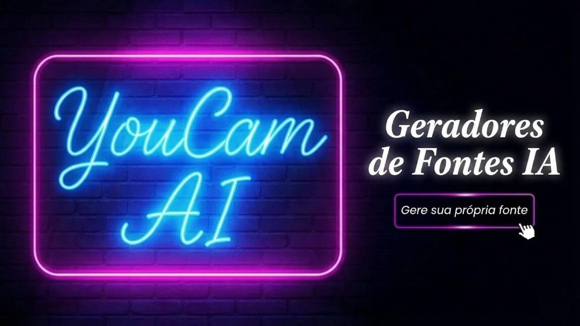 Banner do gerador de fontes IA YouCam AI Pro exibindo um texto neon brilhante personalizado com o modelo Nano Banana Pro.