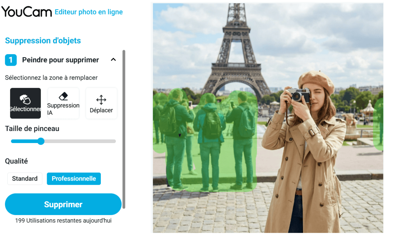Supprimer gens objet sur photo : YouCam editeur en ligne
