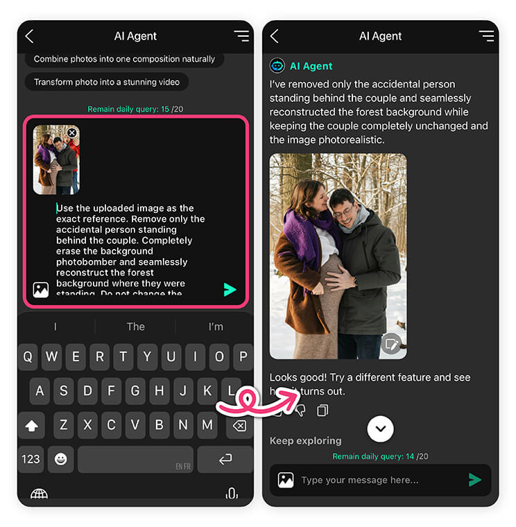 Use AI Agent to edit and enhance your couple pregnancy photos to make them truly memorable.