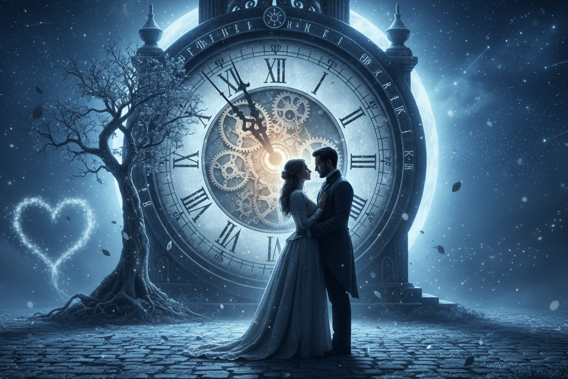 Clock tower midnight romantic scene